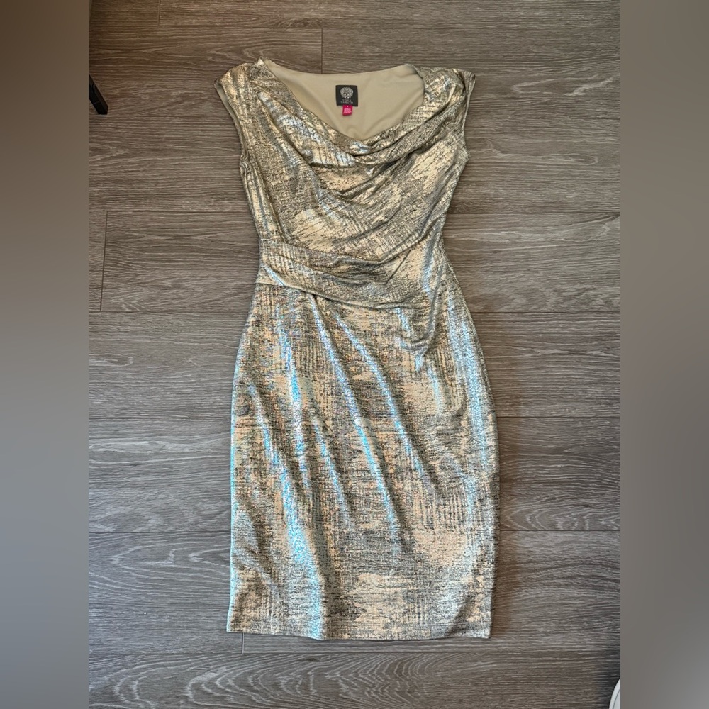 Vince Camuto Metallic Silver Midi Dress